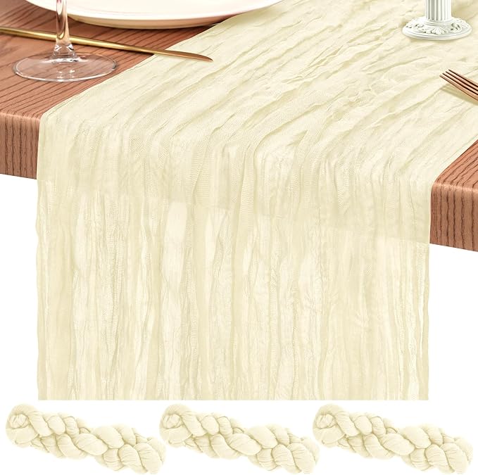 3 Pack Cheesecloth Table Runner 10FT Beige Table Runner Boho Gauze Cheese Cloth Table Runners Long Rustic Sheer Table Decorations for Wedding Party Baby Bridal Shower Birthday Holiday Home