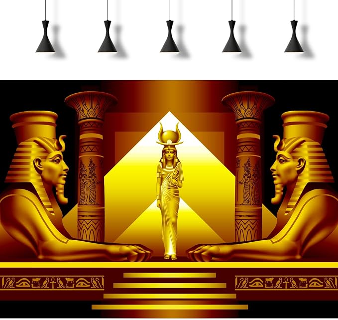 Egyptian Pyramids Sphinx Backdrop Ancient Egyptian Pharaoh Queen Decorations Golden Egypt Palace Stairway Photography Background Egyptian Temple Queen of Egypt Portrait Photo Studio Props 10x6.5ft