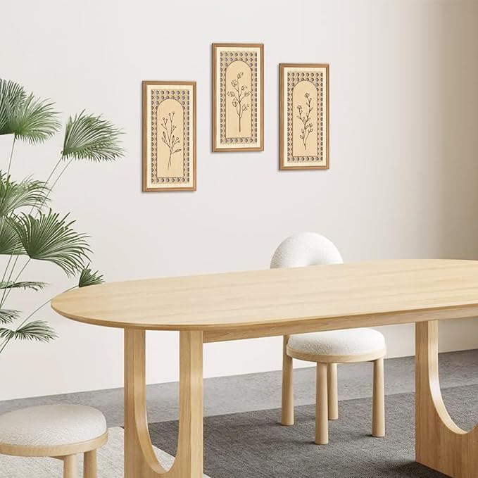 IARTTOP 3 Pcs Boho Arch Wicker Wall Decor 8x16 Inch Unframed Rattan Botanical Wood Wall Art Minimalist Rustic Farmhouse Floral Hanging Decor for Home Living Room Bedroom Office