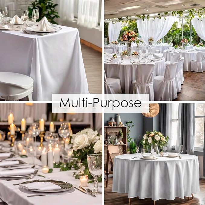 10 Pack 120 Inch White Round Tablecloth, Polyester Fabric Washable Table Cloth for Home, Party, Wedding or Restaurant Use.