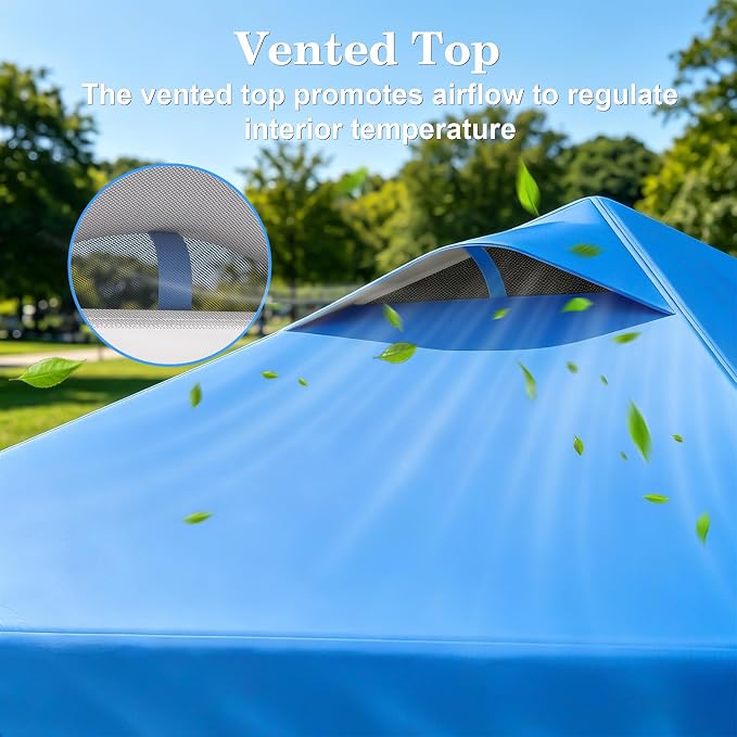 10x10 Pop Up Canopy with Sidewall, One-Person Setup - Sturdy Frame, UV & Water Resistant Canopy Tent w/Wheeled Carry Bag for Beach, Patio, Camping & Events,Blue
