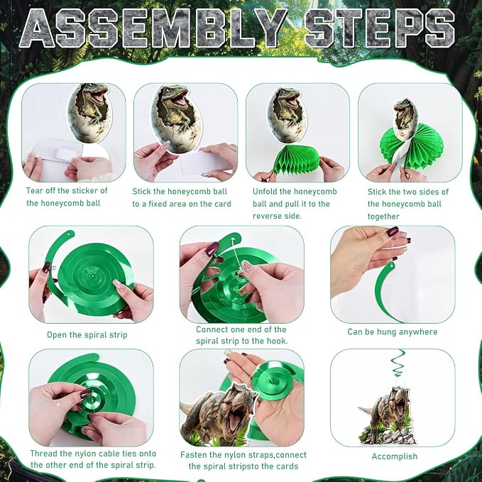 Dinosaur Birthday Party Decorations Dino World Birthday Decorations Tableware Set Include Plates,Napkins,Tablecloths,Balloon, Banner,Hanging Swirl,Honeycomb Centerpieces for Party Decor Serve 26