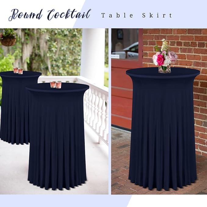 fani 6 Packs 32"x 43" Round Cocktail Table Skirt, Spandex Fitted High Top Table Skirt, Spandex Stretch Cocktail Tablecloth for Wedding Party Bar Banquet Birthday Tables(Navy Blue)