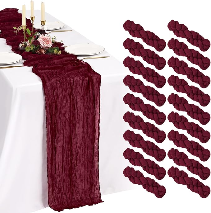 18 Pack Cheesecloth Table Runner 10FT Burgundy Red Table Runner Boho Gauze Cheese Cloth Table Runners Long Rustic Sheer Table Decorations for Wedding Party Baby Bridal Shower Birthday Holiday Home
