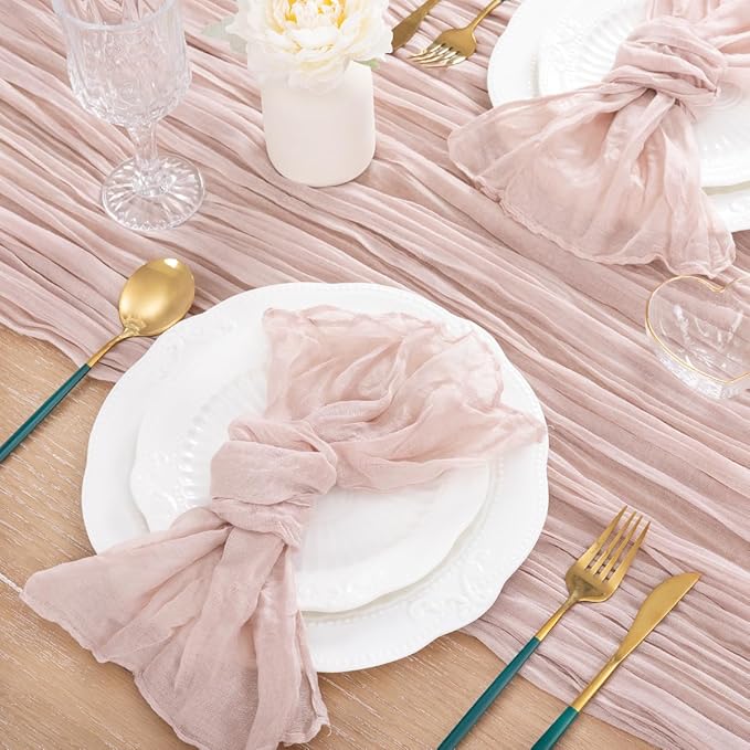 MLMC 8 Pack Pink Table Runner Boho Dusty Pink Cheesecloth Table Runner 10ft Gauze Cheese Cloth Decor 35x120 Inches for Mothers' Day Wedding Bridal Baby Shower Birthday Party Decor