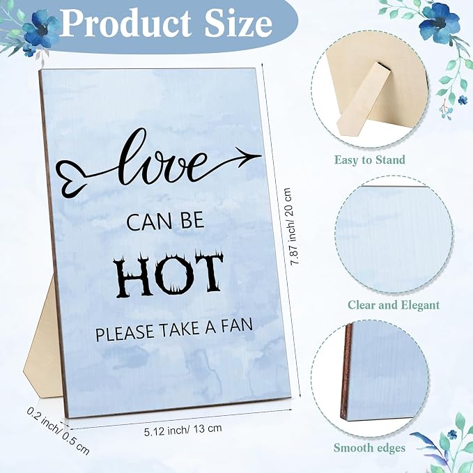 51 Pcs Wedding Fans for Guests Wedding Favor Paper Fans with Handle Bulk Table Sign for Ceremony Bridal Party Decoration(Blue,Classic)