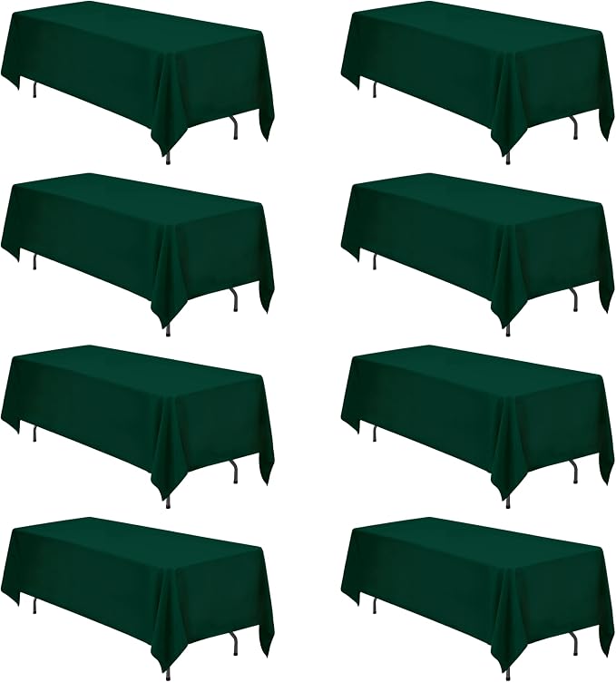 BRILLMAX 8 Pack Hunter Green Tablecloths 70 x 120 Inch for 6ft & 8ft Rectangle Tables - 150 GSM Polyester Fabric, Universal Fit, Water, Stain & Wrinkle Resistant Cloth Cover for Wedding Banquet