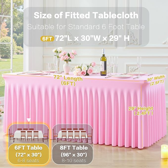 gogoparti 6 Pack Spandex Pink Fitted Table Cloth for 6ft Rectangle Tables Pink Stretch Tablecloth Table Covers Banquet Table Clothes Wrinkle Free Table Skirt for Parties Wedding
