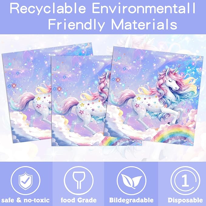 80pcsPegasus Party Supplies Set - Whimsical Ombre Mane & Rainbow Horn Design, Includes Dinner Plates,Dessert Plates, Napkins, Cups for Kids' Magical Fairy Tale Birthday Party Decorations, Serve 20