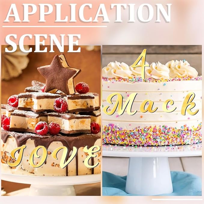 128Pcs Acrylic Alphabet Number Cake Topper Happy Birthday Cup Cake Toppers Gold Mirror Alphanumeric DIY Cupcake Candles Decoration for Wedding Anniversary Birthday Party Supplies Men Women