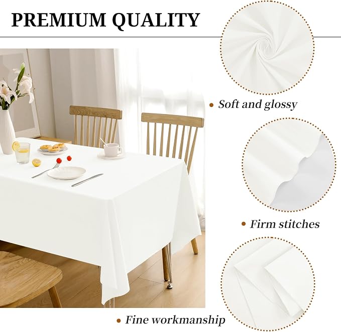 12 Pack Ivory Tablecloths for Rectangle Tables 60 x 126 Inch Ivory Polyester Tablecloth 8 Foot Rectangle Table Cloth Washable Fabric Table Cover for Party Wedding Banquet Restaurant Events