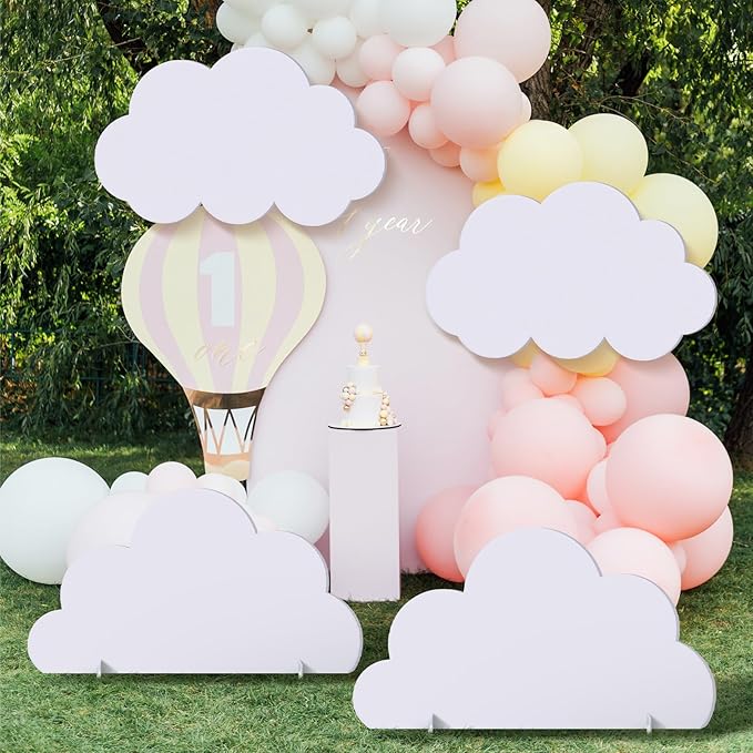 4 Pcs Large White Cloud Cardboard Cutout Standup Life Size Birthday Party Decorations White Cloud Cardboard Cutouts for Baby Shower Birthday Party Photo Backdrop Favors