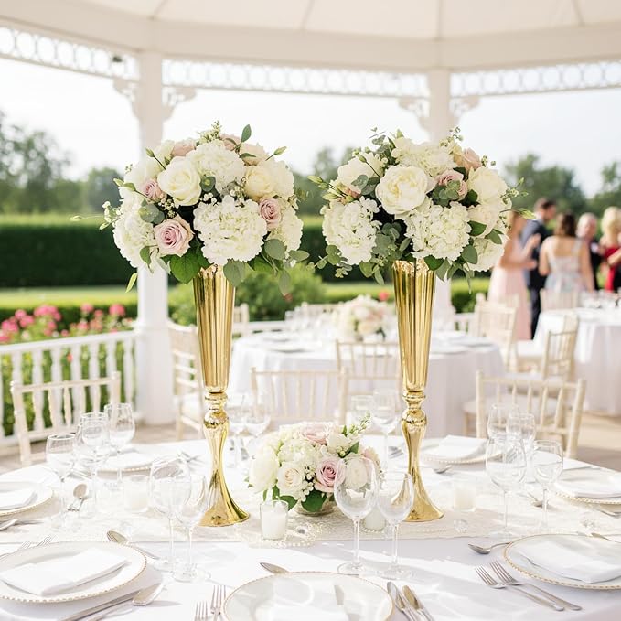 Metal Trumpet Vases for Centerpieces - Set of 10 Elegant Gold Vases for Table, 21.9" Tall Flower Stands for Table Centerpieces Anniversary Celebration Christmas Event Party Home Wedding Decorations
