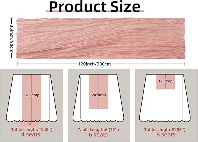 FEXIA Pink Cheesecloth Table Runner Spring Decor Easter Table Runner 35x120 Inches for Mother's Day Bridal Shower Tea Party Baby Shower Wedding Decor Table Centerpiece Decorations