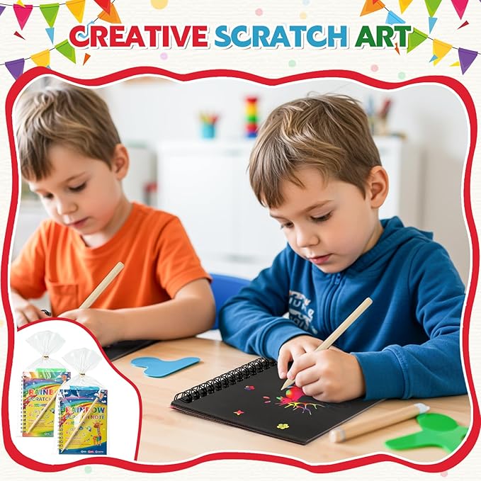 Prudiut 30 Pack Rainbow Scratch Art Notebook, Rainbow Scratch Paper Art Favors Easter Day Gift Birthday Favor for Kids School Classroom