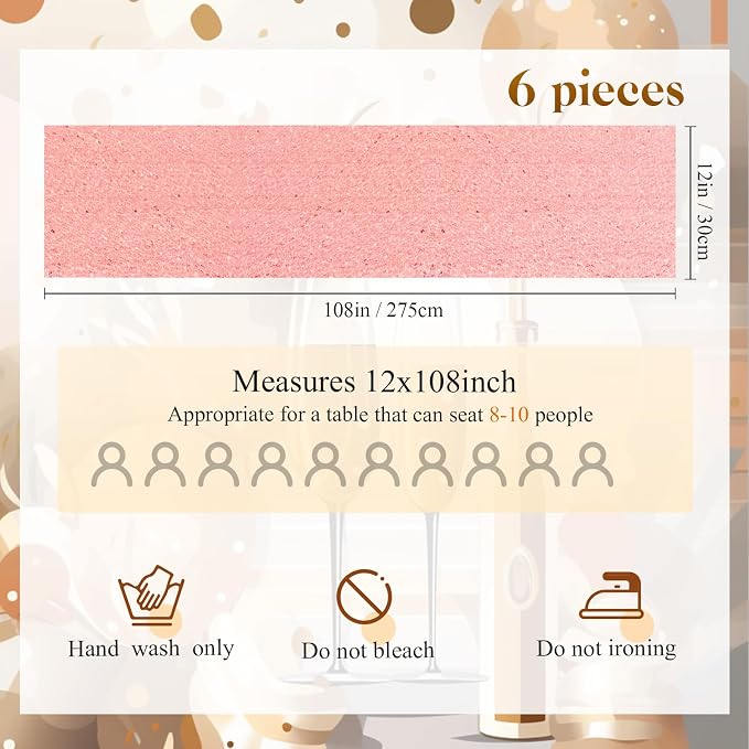 Newwiee 54 Pcs Rose Gold Sequin Chair Sashes and Table Runners, 48 Sequin Chair Bows, 6 Glitter Table Runners for Birthday Party Wedding Banquet Holiday Decorations