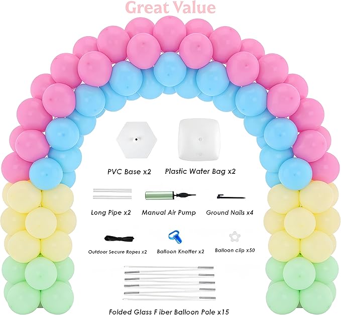 Balloon Arch Kit, 10FT Wide 9FT High Adjustable Balloon Arch Stand with Water Fillable Bases & Balloon Clips, Sturdy Arch Backdrop Stand for Birthday Wedding Baby Shower Graduation Party Decorations