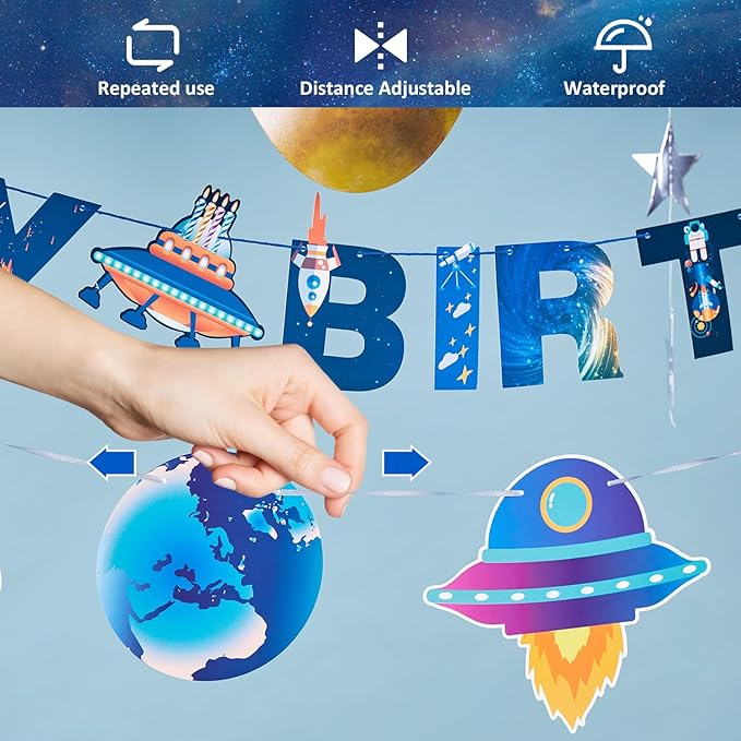 Pre-strung Space Themed Party Decorations, Space Birthday Decorations, Solar System Decorations, Outer Space Party Decorations, Happy 1st Birthday Banner