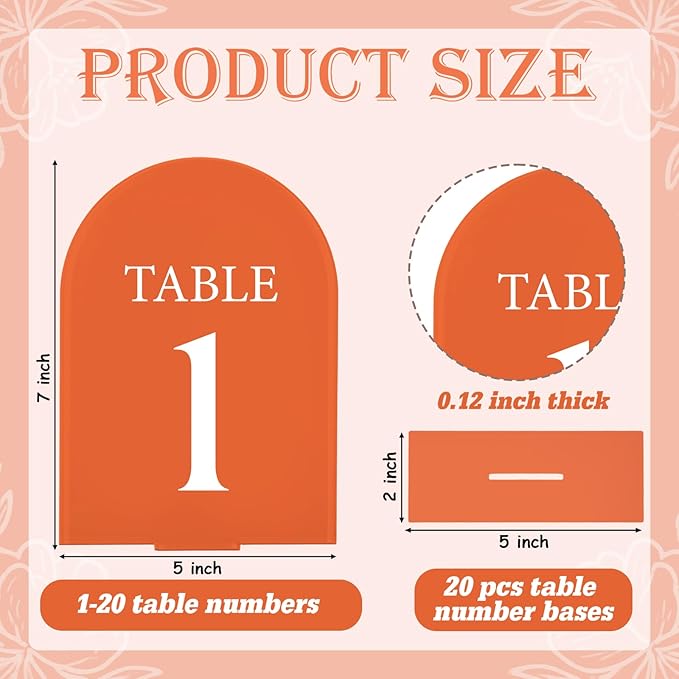 Wedding Acrylic Table Number 1-20 with 20Pcs Stands Terracotta, 5"x7" Elegant Place Card Centerpiece Decorations for Indoor Outdoor Wedding Bridal Shower Anniversary Party Reception