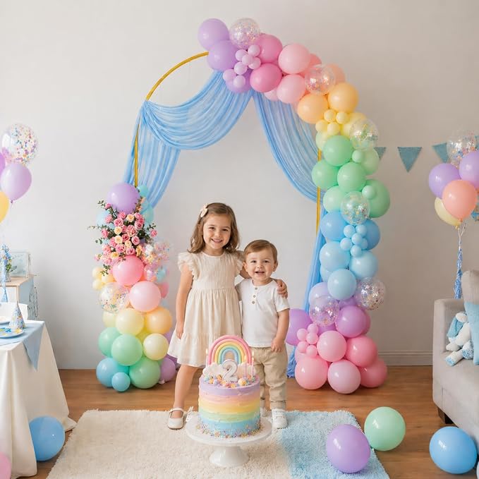Gold Metal Arch Backdrop Stand for Wedding & Birthday Party Decorations, Foldable Balloon Arch Frame with Easy Assembly, Photo Booth Backdrop Décor with Fairy Lights Options