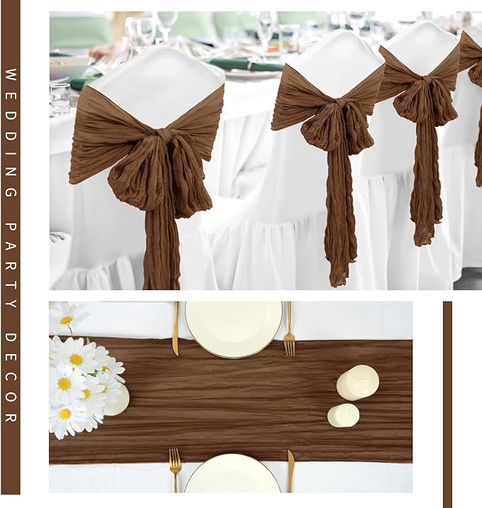 24 Pack Cheesecloth Table Runner 20 x 120 inch Cheese Cloth Table Runner Bulk,Romantic Boho Sheer Gauze Fabric Table Runners for Wedding Reception,Party,Bridal Shower Table Decor(Brown)