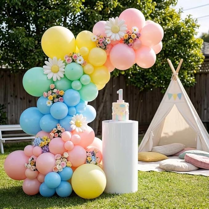 Pastel Balloon Arch Double Stuffed Pink Yellow Blue Green Balloons Different Size for Colorful Spring Princess Unicorn Easter Happy Birthday Baby Shower Party Decorations