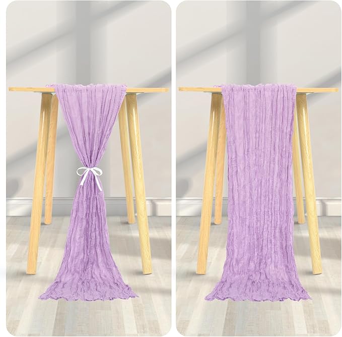 24 Pack Cheesecloth Table Runner 20 x 120 inch Cheese Cloth Table Runner Bulk,Romantic Boho Sheer Gauze Fabric Table Runners for Wedding Reception,Party,Bridal Shower Table Decor(Lavender)