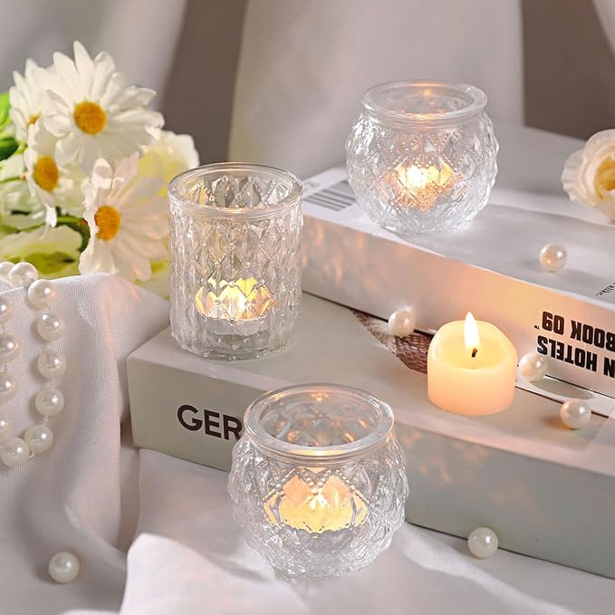 DARJEN Clear Votive Candle Holders Set of 36- Round Glass Candle Holders Bulk for Tea Light Candle, Embossed Candle Votives for Wedding Centerpiece, Various Parties & Home Decor