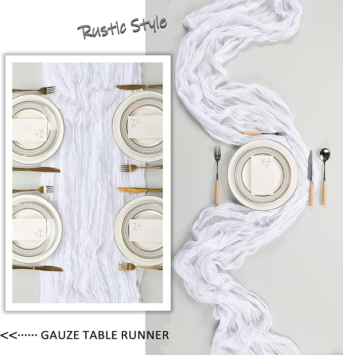 6 Pack White Cheesecloth Table Runner 10Ft Spring Gauze Cheese Cloth Table Runner 35x120 Inch Boho Sheer Rustic Fabric for Party Decor Baby Shower Wedding Holiday Decorations