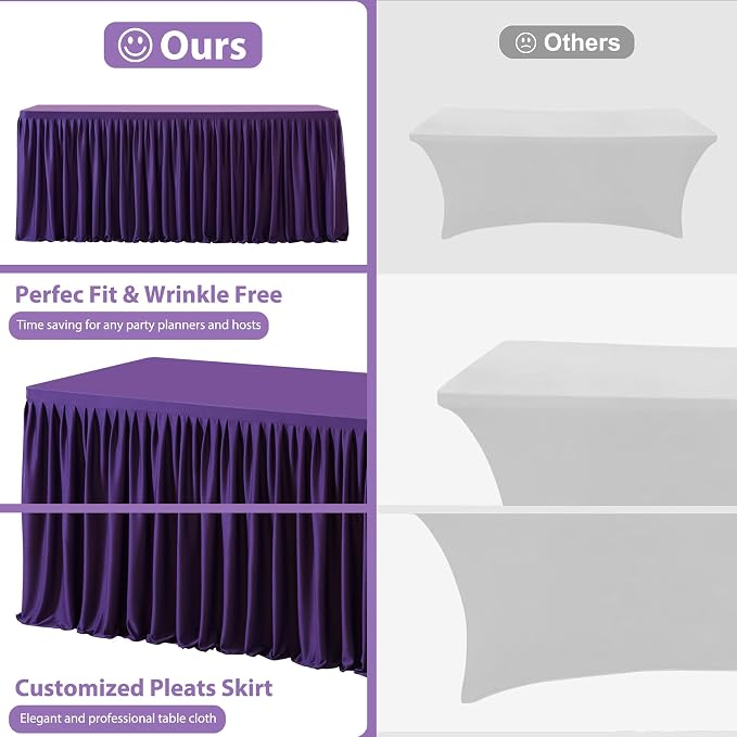 Wish Care 2 Pack Purple Rectangle Table Clothes for 8 Foot Tables, Polyester Fitted Tablecloths 8ft Stretch Table Cover for Wedding, Birthday, Parties, Trade Show, Craft Show