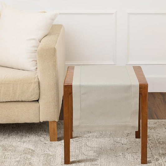 Solino Home Linen Hemstitch Table Runner 36 Inches - Cotton Linen Small Table Runner 14 x 36 Inch Ideal for Dresser and Coffee Tables - Spring, Summer, Mothers Day