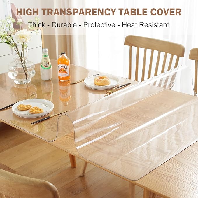 LovePads Clear Table Cover Protector, 42 x 72 Inch 2mm Thick Plastic Table Cover, Table Protector for Dining Room Table, Waterproof Dresser Cover Top for Kitchen, Coffee, Writing Desk