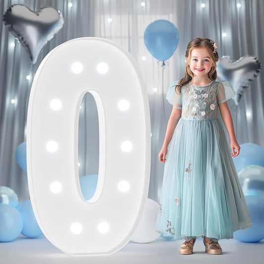 4FT Marquee Light Up Numbers, Marquee Numbers 4 Feet Tall with Cool White Light, Number 0 Light Up Number for Party 0th Birthday Anniversary Decorations