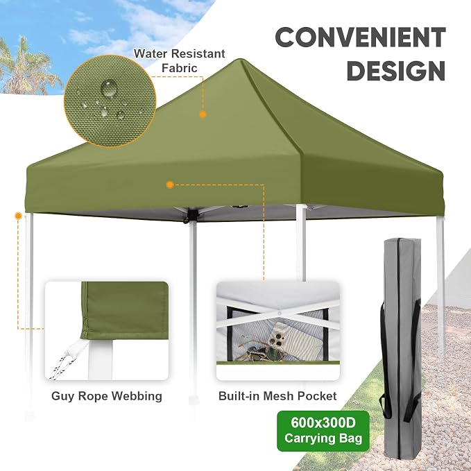 COOS BAY 5x5 Pop Up Canopy Tent, Portable Lightweight Sun Shelter with Carry Bag, Easy Setup Outdoor Canopy for Beach, Camping, Sports & Backyard Shade, Grass Green