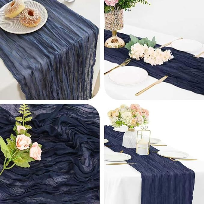 Cheesecloth Table Runner 10ft Rustic Gauze Cheese Cloth 35 x 120 Inches Long for Christmas Wedding Bridal Baby Shower Birthday Table Decorations (Navy Blue, 10 Pack-10FT)