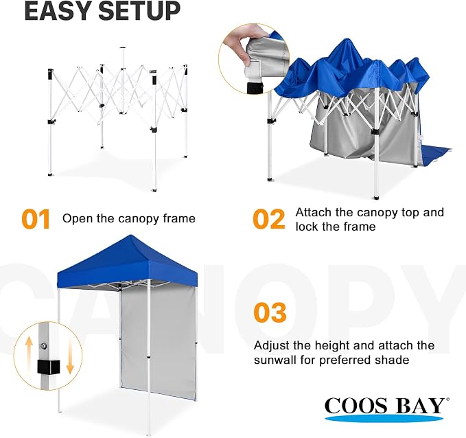 COOS BAY 5x5 Pop Up Canopy Tent with Side Wall, Easy Setup Portable Sun Shelter with Carry Bag, Outdoor Shade for Beach, Camping, Sports & Backyard, Blue
