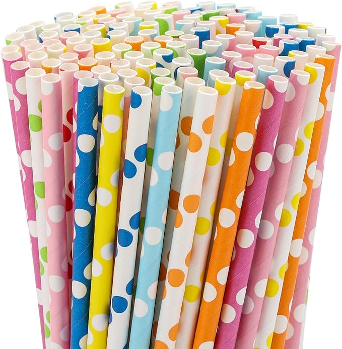 200PCS Multi-Color Biodegradable Paper Straws for Party Supplies,Birthday,Bridal/Baby Shower, Christmas Decorations and Holiday Celebrations (Circle)