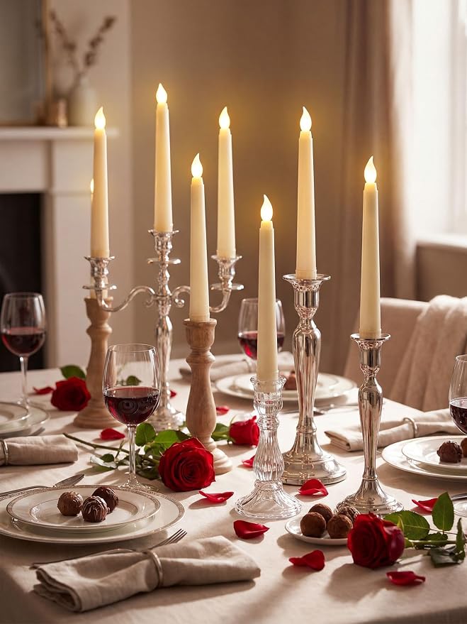 Funtery 48 Pcs Flameless LED Taper Candles Battery Operated Candles Bulk Realistic LED Candlesticks Flickering for Wedding Church Party Home Decor(Ivory,6 Inch,Novelty Style)