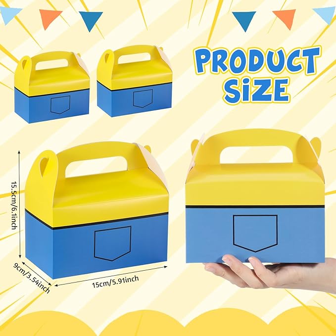 Marspark 24 Pack Yellow Cartoon Birthday Party Supplies, Paper Gift Boxes, Cartoon Candy Boxes for Birthday Party Decorations(Yellow Pattern)