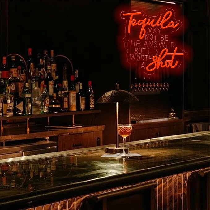 Tequila May Not Be The Answer But It's Worth A Shot Neon Sign, Tequila Bar Neon Light for Home Bar Man Cave Wall Decor Tequila Lover Gift Dimmable Beer LED Sign
