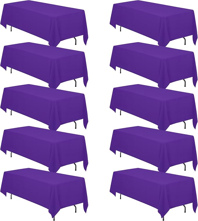 BRILLMAX 10 Pack Purple Tablecloths 70 x 120 Inch for 6ft & 8ft Rectangle Tables - 150 GSM Polyester Fabric, Universal Fit, Water, Stain & Wrinkle Resistant Cloth Cover for Wedding Banquet Dining