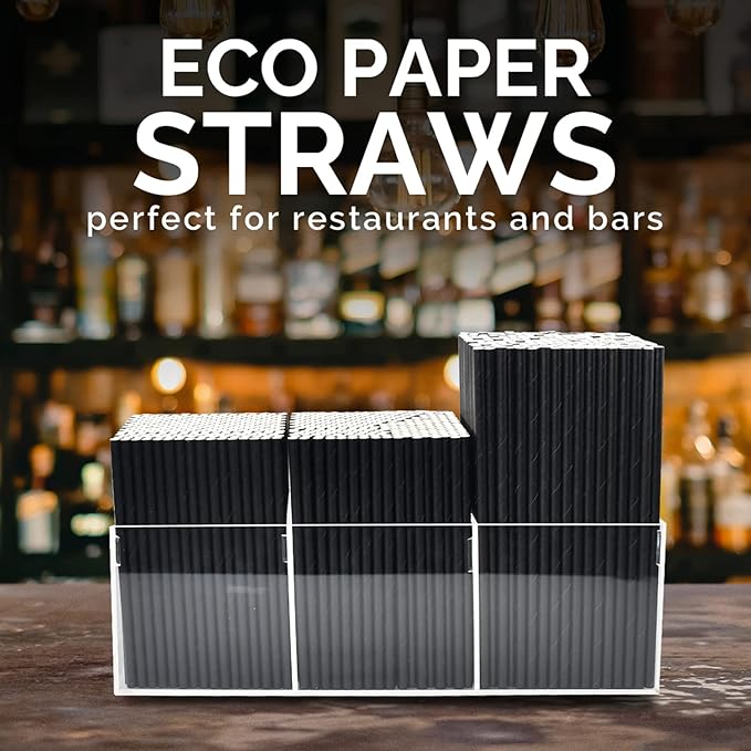 Black Paper Straws 5.75 inch - 500 Bulk Biodegradable Paper Drinking Straws and Stir Sticks for Coffee and Cocktails