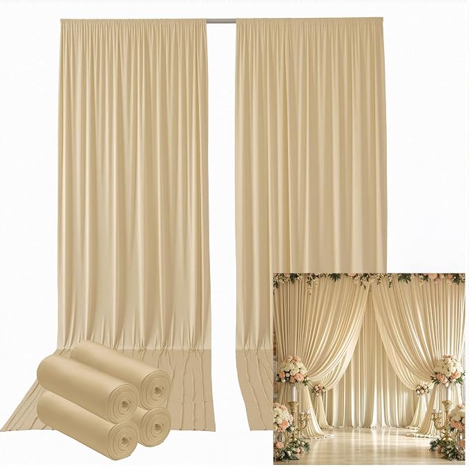 20ftx12ft Beige Backdrop Curtains for Wedding-Wrinkle Free Backdrops Curtain Drapes Fabric Decorations Photo Back Drop Cloth for Baby Shower Photography Stage Reception 4Panels 12ft(H) x 5ft(W)