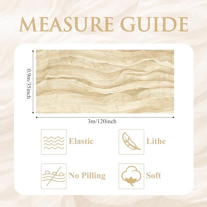2PCS Table Runner Cheesecloth 10FT Beige Boho Gauze Cheese Cloth Rustic Sheer Table Runners for Wedding Bridal Baby Shower Party Decoration