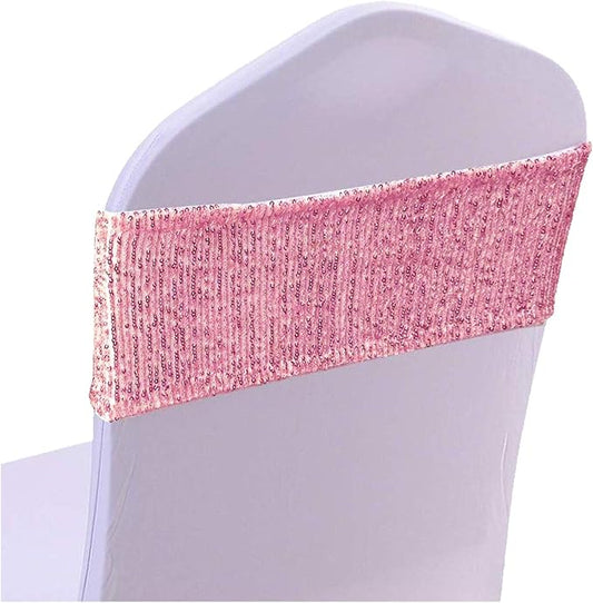 High Elastic Sequin Chair Sashes Bands for Wedding Party Decoration Soft Sashes, Shining Sequin Chair Bows for Party Decoration Home (12PCS, Pink)