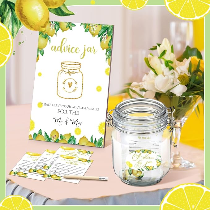 Jetec 74 Pcs Advice and Wishes for the Mr and Mrs 60 Pcs Wedding Advice Cards Advice and Wishes Jar Box Bridal Shower Advice and Wishes Cards for Bride and Groom Bridal Shower Decor(Lemon)