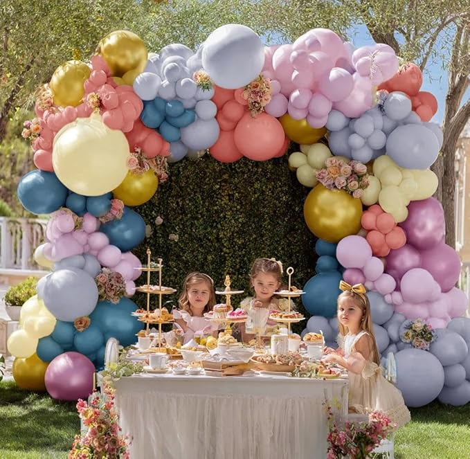 Pastel Balloon Garland Kit Rose Gold Purple Chrome Metallic Dusty Pink Rose Blue Macaron Yellow Balloon Arch Kit for Birthday Baby Shower Garden Party Wedding Wild Flower Picnic Decoration
