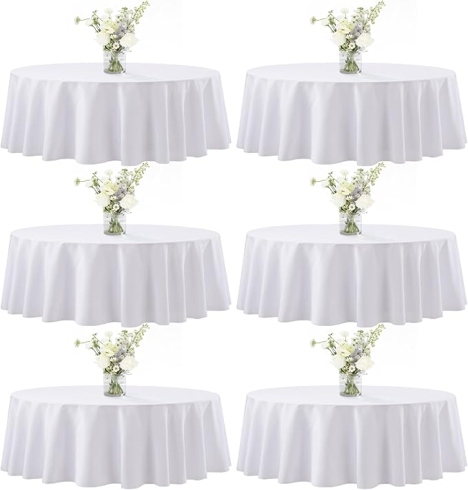 joybest 6 Pack Round Tablecloths - 60 Inches in Diameter White Table Cloth Fit 20 to 42 Inches Tables, Washable Polyester Fabric Table Cover for Dining, Buffet Party, Wedding