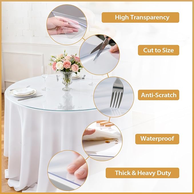 42in Round Clear PVC Table Protector 2mm Waterproof Pad | Clear Desk Cover, Clear Desk Mat, Table Cover Tablecloth Protector Rectangle, Table Protector for Dining Room Table