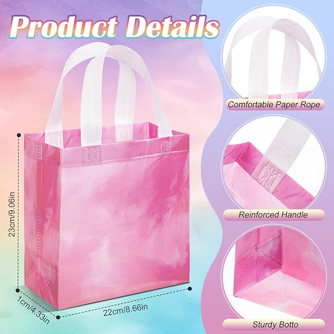 Wesnoy 18 Pcs Tie Dye Woven Gift Bags with Handles Reusable Party Favor Goodie Bags Bulk, Spring Rainbow Color Tote for Women Wedding Birthday Bridal Shower Decoration